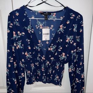 Forever 21 smocked button down. Navy blue floral.